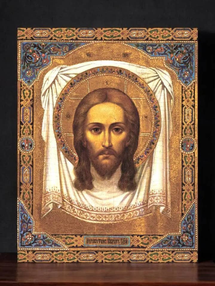 Herr Jesus Christus der Erlöser "Nicht von Menschenhand gemacht", Wundertätiges Mandylion, Ubrus. Holz-orthodoxe Ikone für den Großhandel von Iconsofsaints