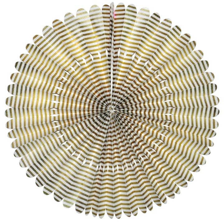 Giftsland - Wholesale Party/Paper Folding Fan - Rosettes Large, gold stripe on cream