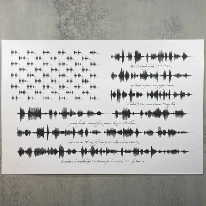 Impression d'art mural drapeau onde sonore de la Constitution des États-Unis 12x18in 1776 pour la vente par The Soundwave Booth