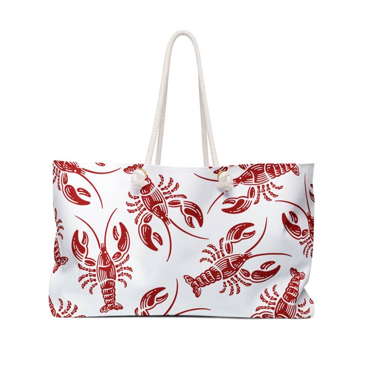 Bolso de playa blanco Red Lobster. Asa de cuerda para fin de semana para venta al por mayor de Lyn Roma