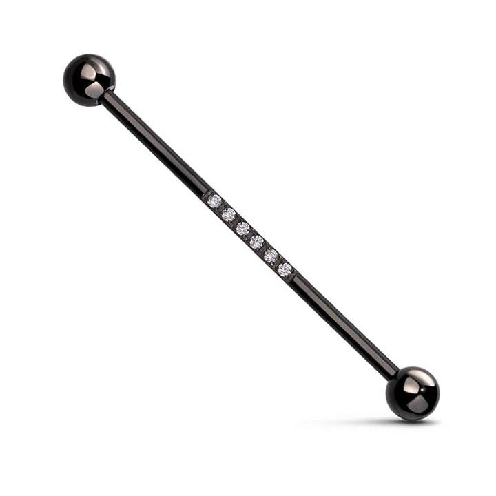 BLACK CLEAR 6 CZ STONES CENTER 316L INDUSTRIAL BARBELL for wholesale on Faire1
