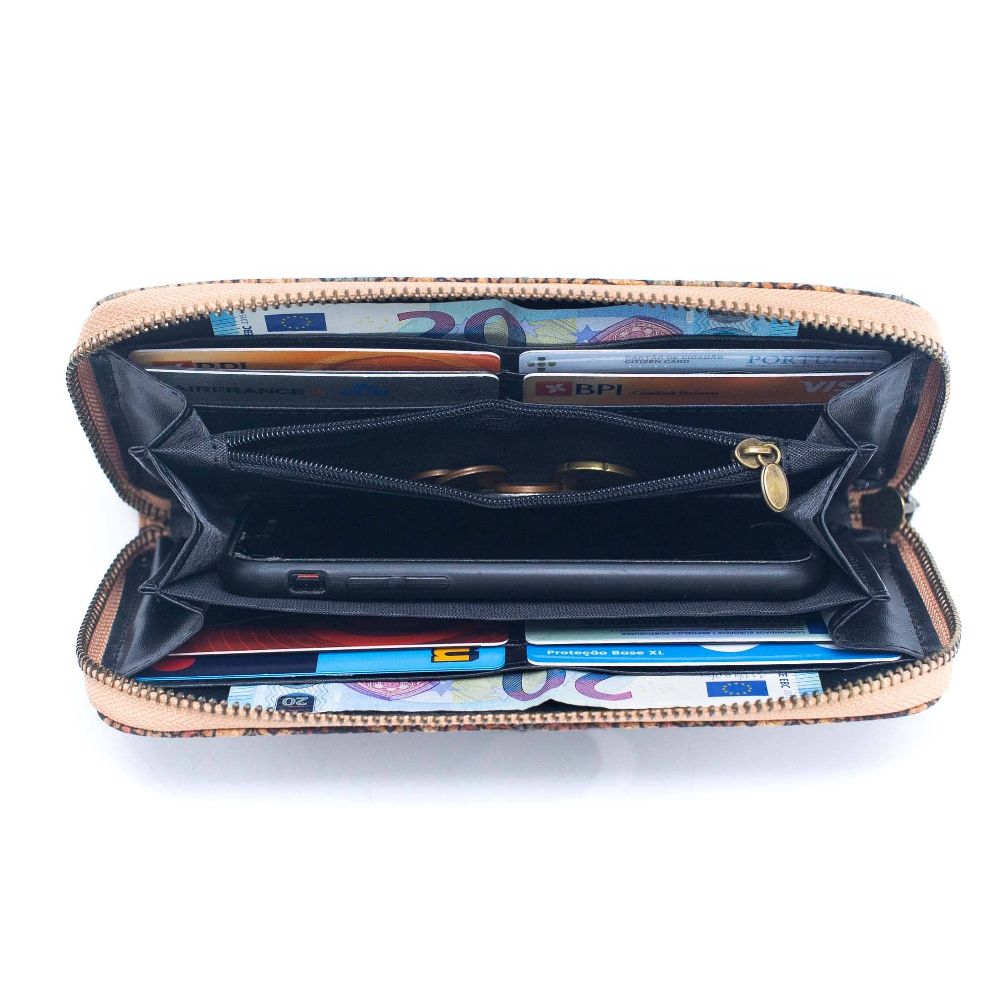 Meninas Bonitas Cork - Vente Portefeuille – femme - Portefeuille femme en liège naturel à motifs variés avec fermeture éclair - Vega9