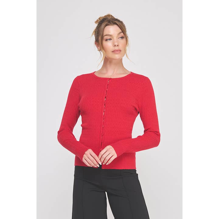 Pointelle ribbed fine gauge cardi for wholesale by Allie Rose