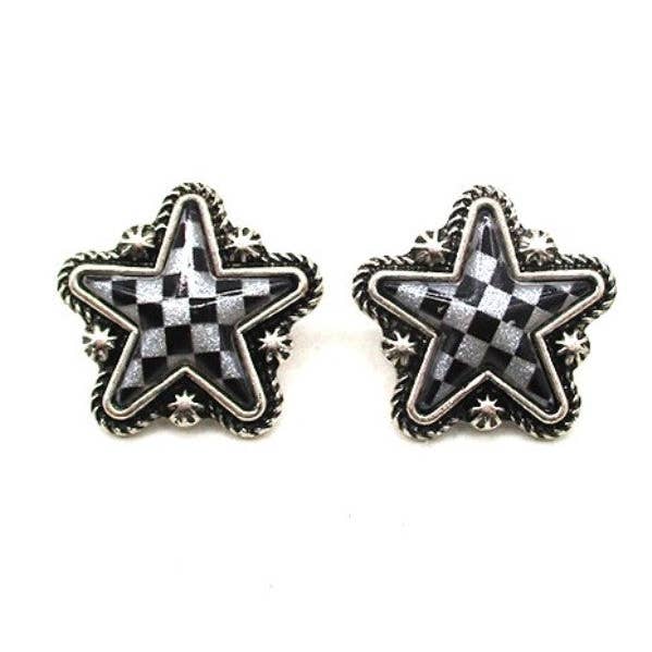 CHECKER STAR POST EARRINGS for wholesale by Snowing West