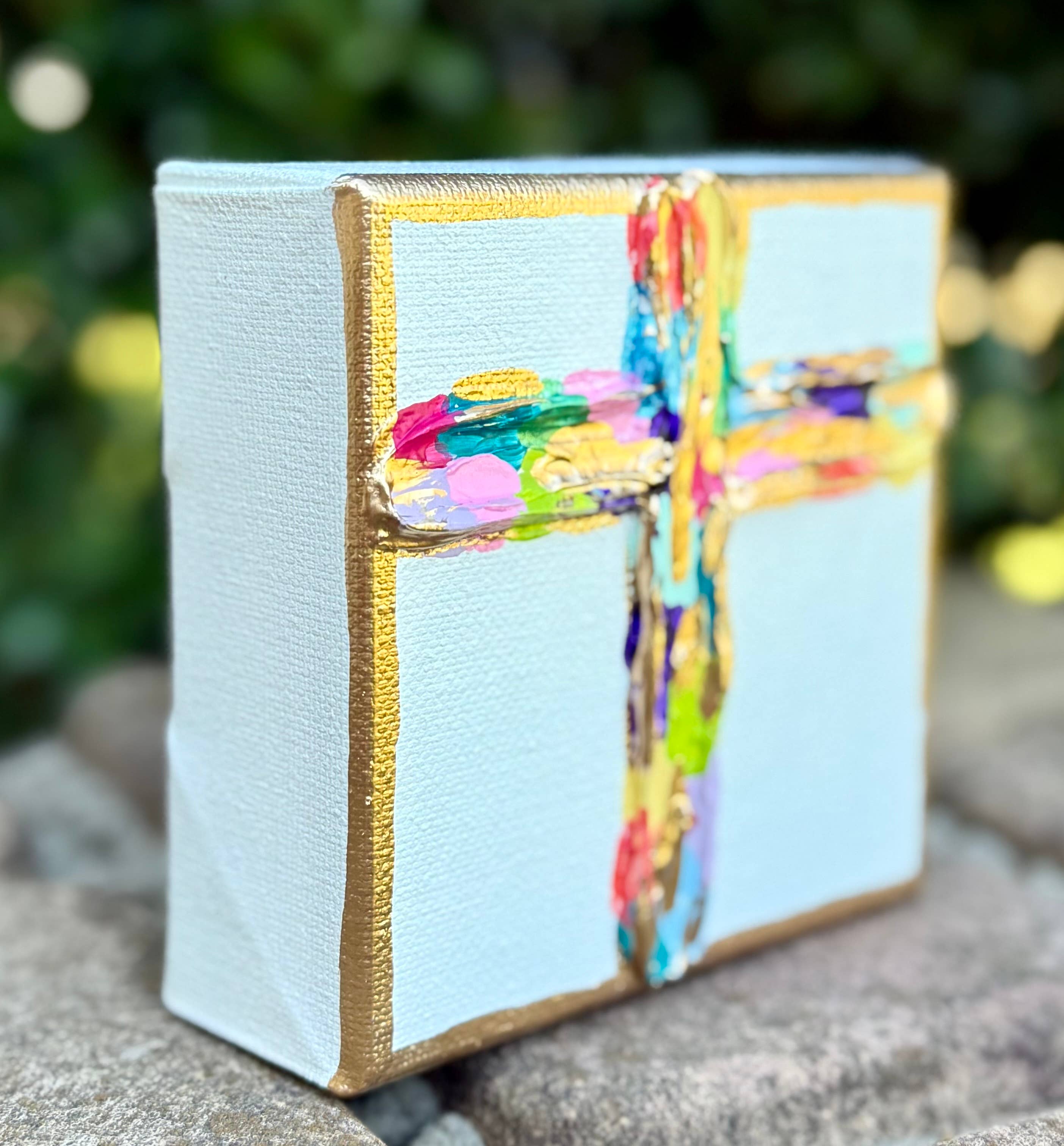 Framesaplenty - Wholesale Decorative Tabletop Object - Multicolored textured cross canvas4