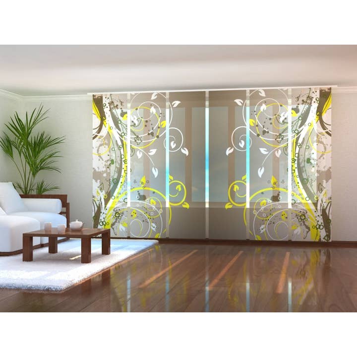 Ensemble de 6 rideaux à panneaux d'art floral sur fond marron pour la vente par IlyDecor