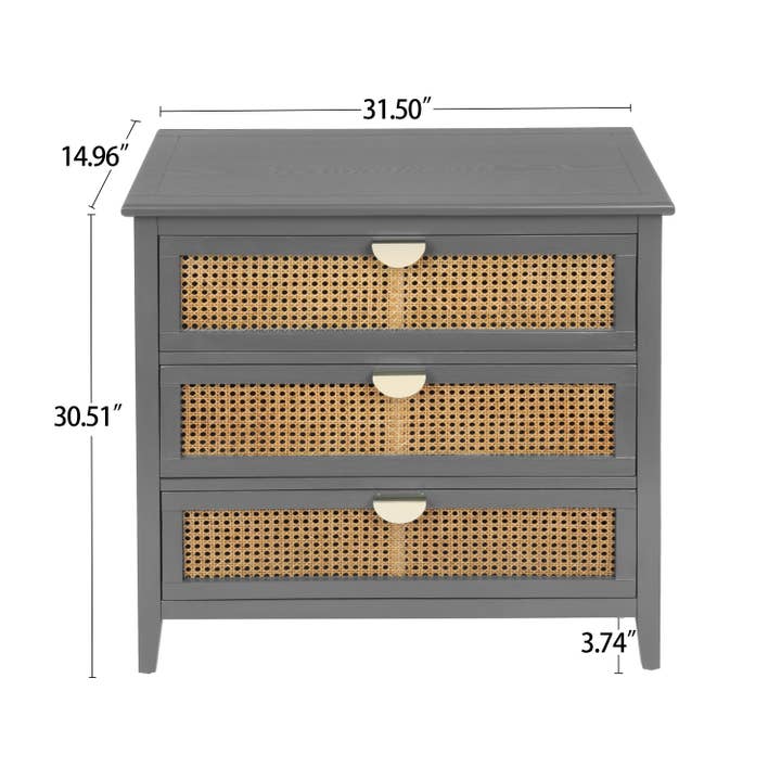 39F Inc. - Wholesale Cabinet - Gray 3-Drawer Cabinet with Natural Rattan Fronts2
