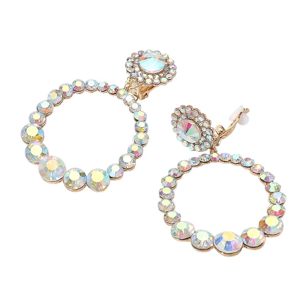 Sensibling Corp. – wholesale Clip-on earrings – Round Faceted Stone Ring Dangle Evening Clip On Earrings1