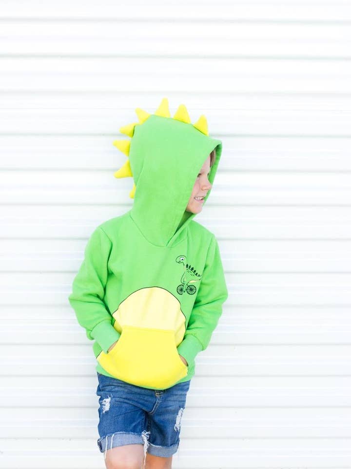 Doodle Pants - Wholesale Hoodie - Kids - Dino Green With Yellow Spikes Toddler and Kids 3D Hoodie