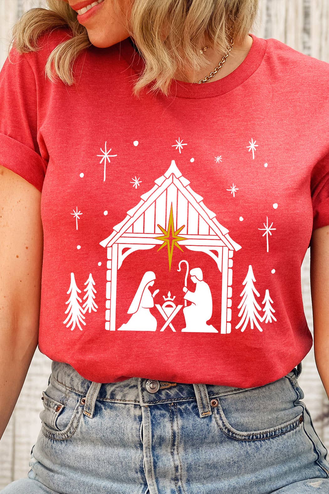 Kissed Apparel – wholesale T-shirts med screentryck – Dam – Julens krubba grafisk t-shirt1