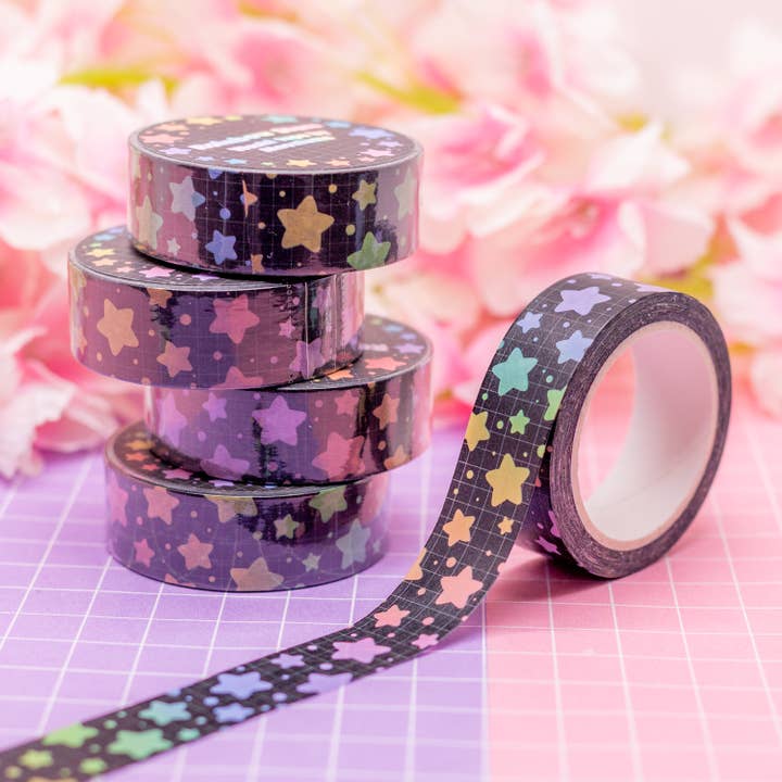 Rainbow Stars Dark washi tape 15mm x 10m for wholesale by Moonlume