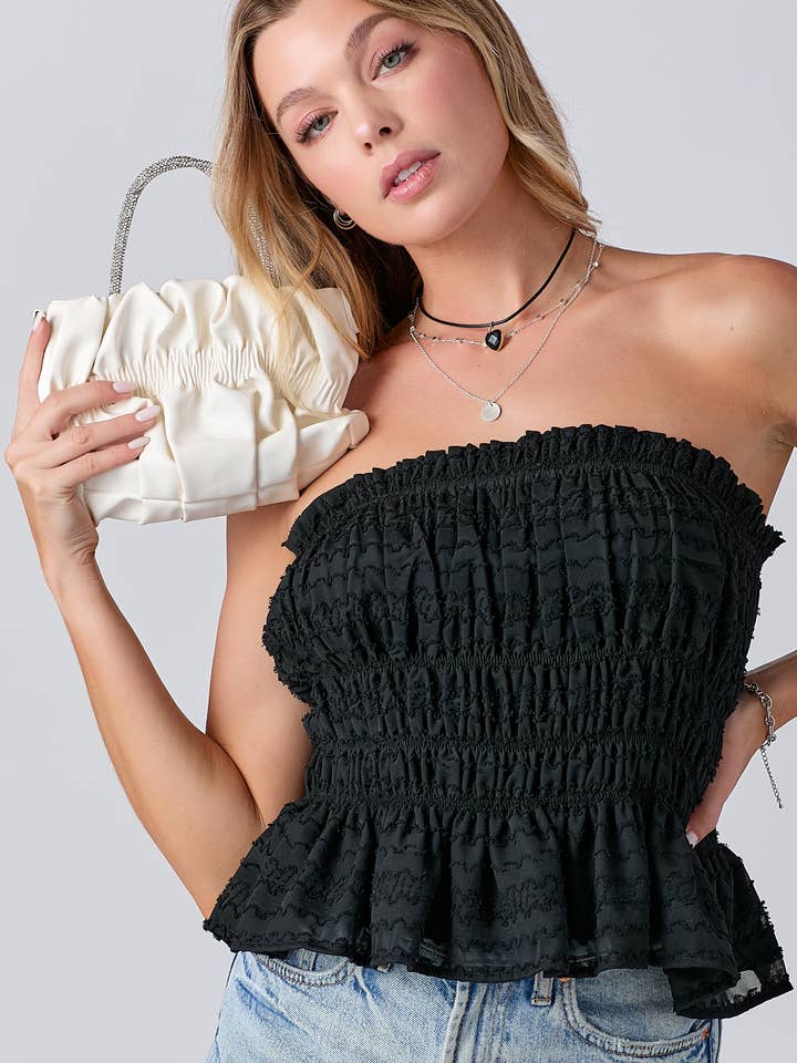 BABY PINK - Venta al por mayor Jersey corto de punto - Mujer - Top de tubo fruncido con volantes sin tirantes8