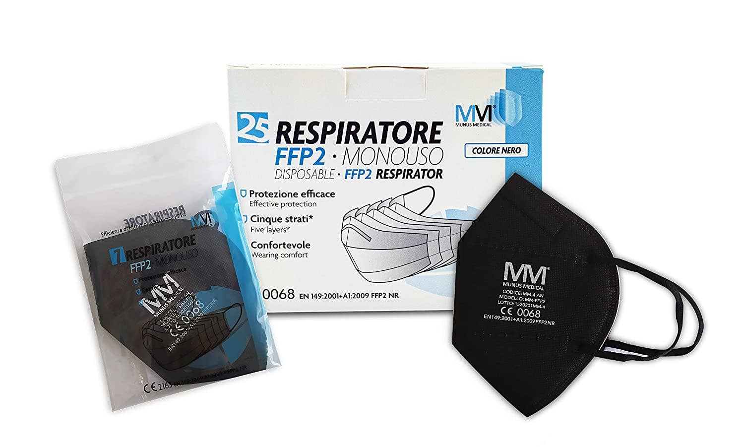 Munus Medical – wholesale Medicinsk mask – FFP2 MM-4AN RESPIRATOR - SVART - Munus Medical4