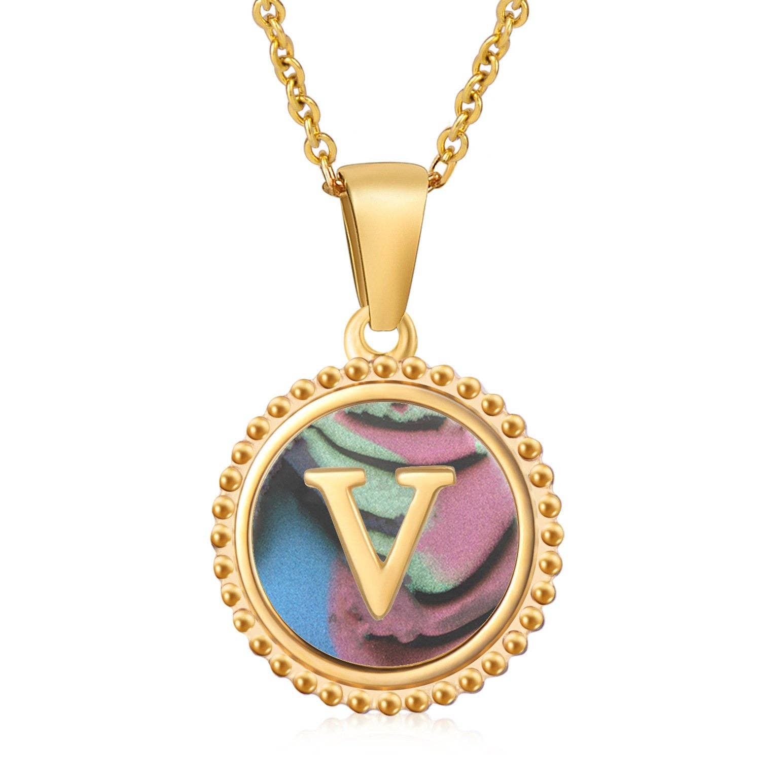 Mio Queena - Wholesale Pendant/Charm Necklace - Colored Shell Initial Gold-plated Stainless Steel Necklace21