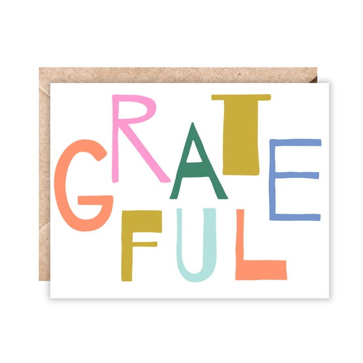 Grateful Colorful Letters Card for wholesale by Jolly Rae