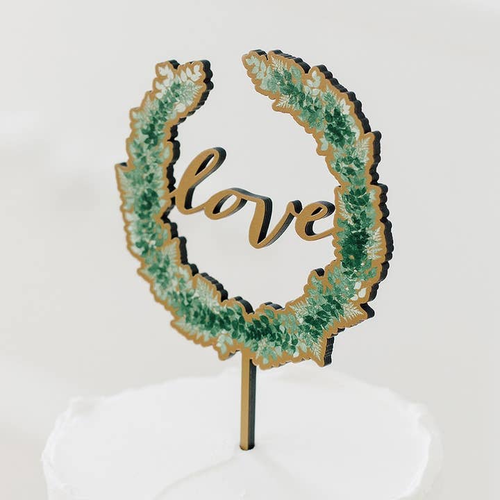 Natural Wood Cake Topper Decoration - Love Wreath for wholesale by Weddingstar Inc.