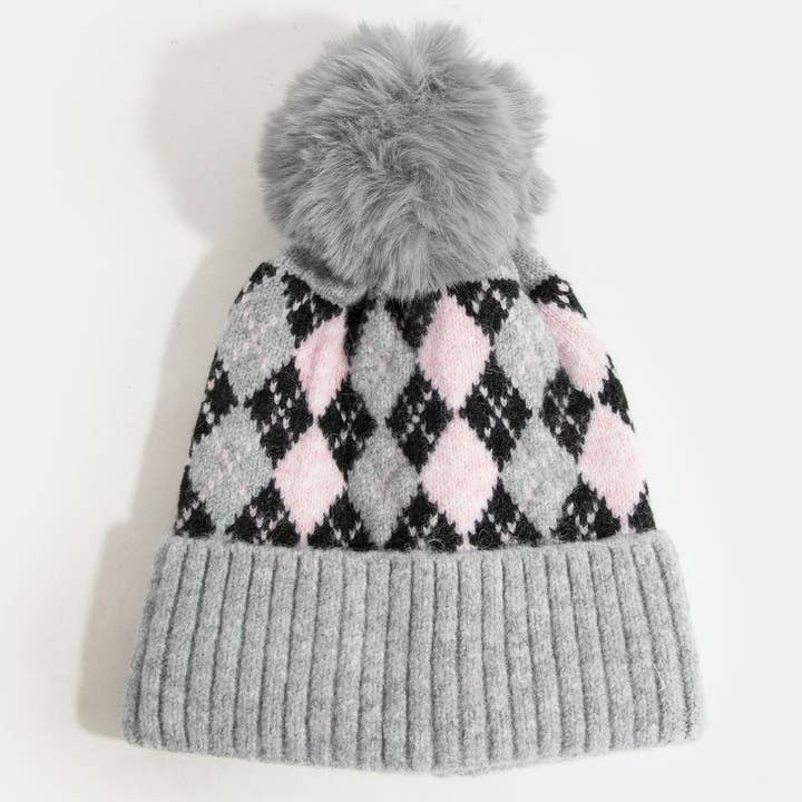 Collections by Fame Accessories - Wholesale Beanie - Women's - Argyle Knit Pom Beanie6