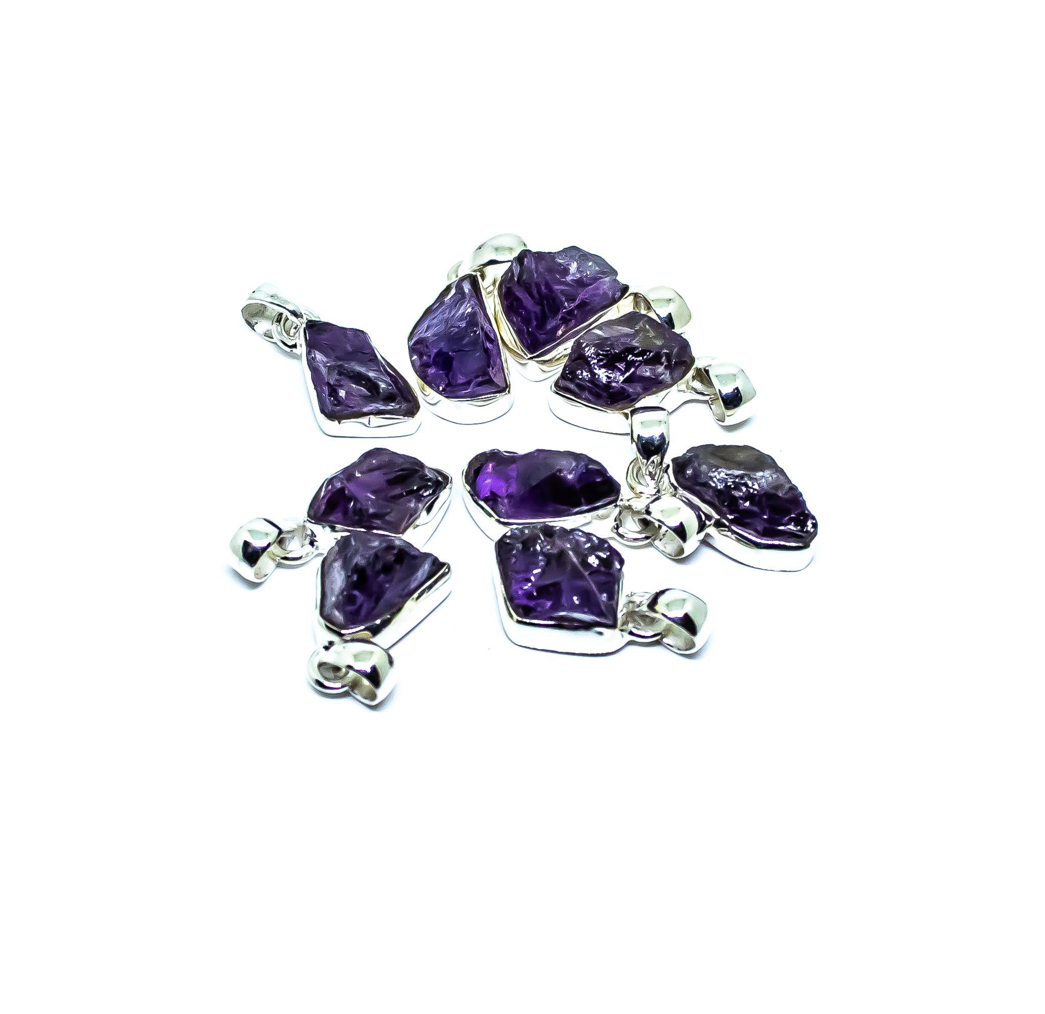 Quasar Gems USA - Wholesale Pendant/Charm Necklace - Amethyst Freeform Sterling Silver Pendant Necklace 2