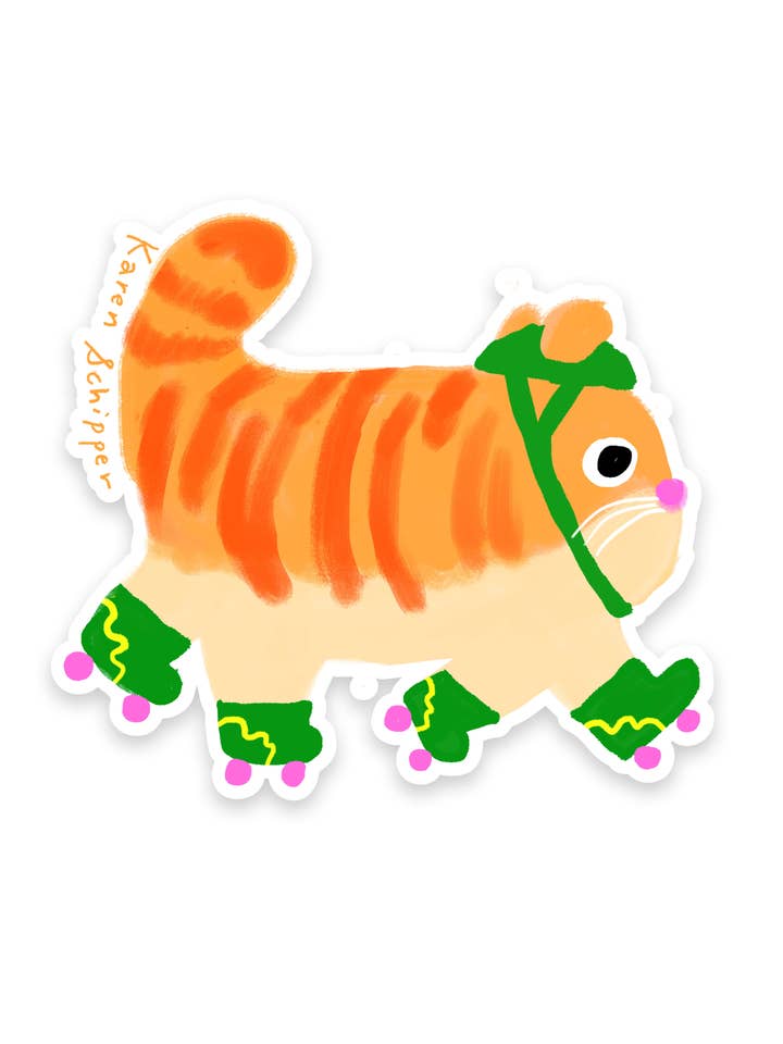 Roller Skate Cat Sticker – Sticker for Cat Lovers for wholesale by Karen Schipper