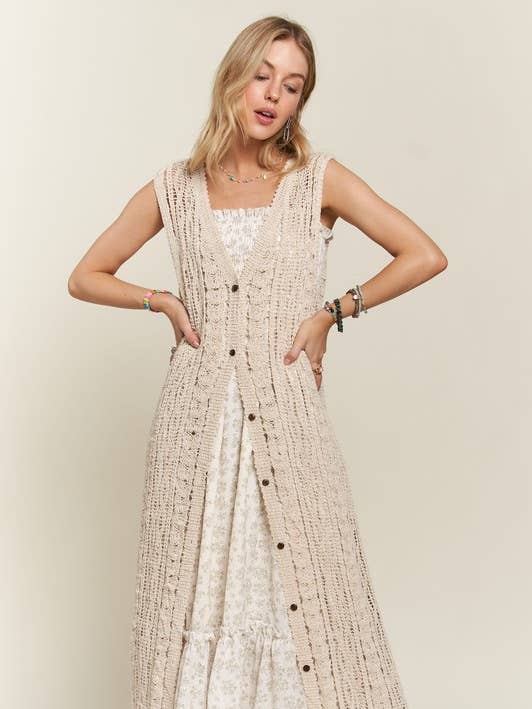 KNOOPSLUITING GEHAAKTE LANGE VEST - CEJ3614 voor wholesale door ADORA LA