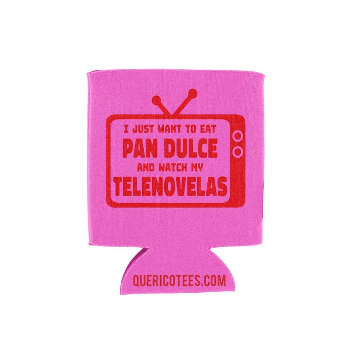 Pan Dulce y Telenovela Can Cooler for wholesale by Que Rico T-Shirt Co.