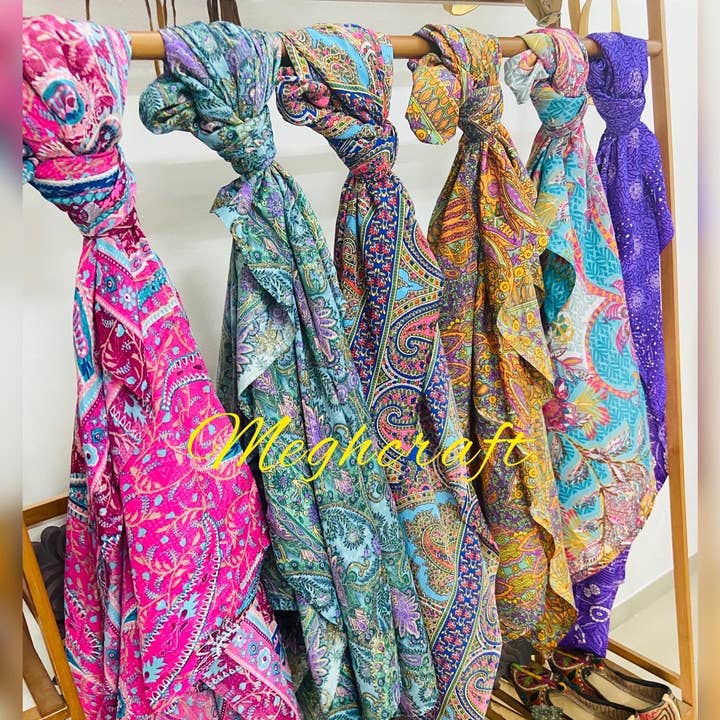 Meghcraft - Wholesale Head Scarf - Women's - Assorted Floral Silk Scarf-Scarves-Bandana-Head Wrap (1mX1m)