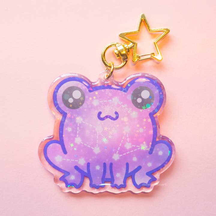 Galaxy Frog Holographic Acrylic Keyring for wholesale by NatGreenArt