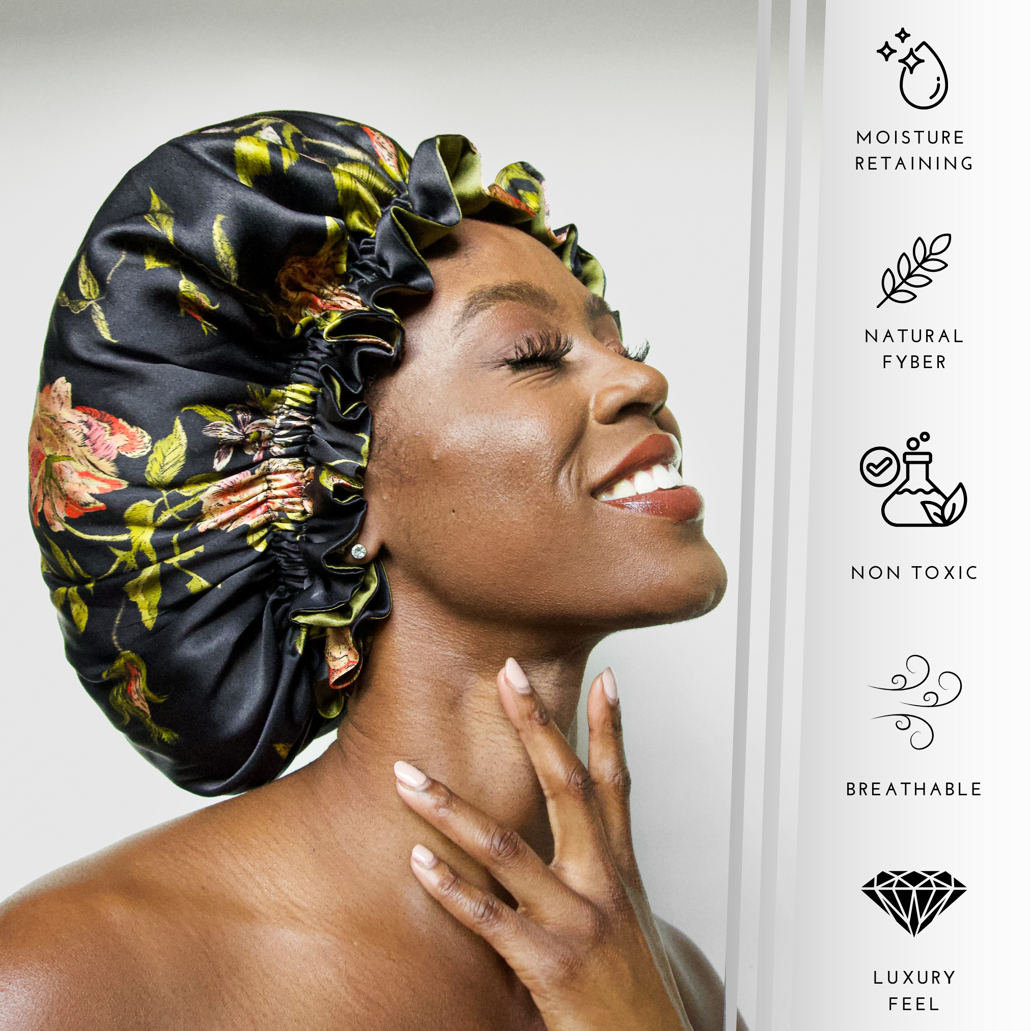 Nochka – wholesale Sleep cap / bonnet – women's – Wild Rose Print Reversible Bonnet
1