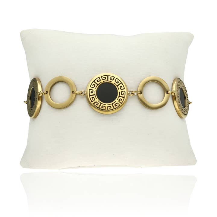 IngrossoFashion by INCI SRL - Wholesale Charm/Dangle Bracelet - Gold Bracelet In Stainless Steel With Discs And Rings