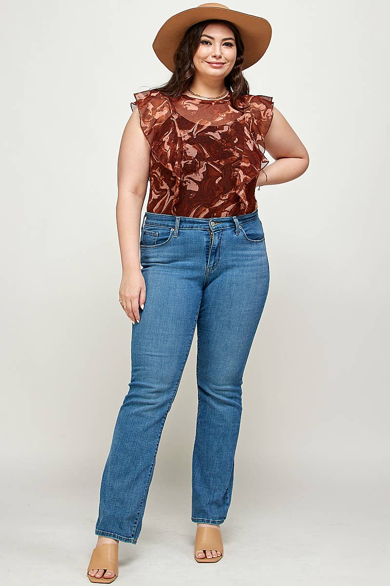 Haute Fox Plus Size & Contemporary - Wholesale Bodysuit - Women's - Plus Size Women's Marble Print Mesh Bodysuit WG17497-3BS4