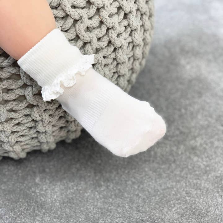 The Little Sock Company - Wholesale Socks - Kids & Baby - Frilly Non-Slip Stay-On Baby and Toddler Socks - Pearl White2