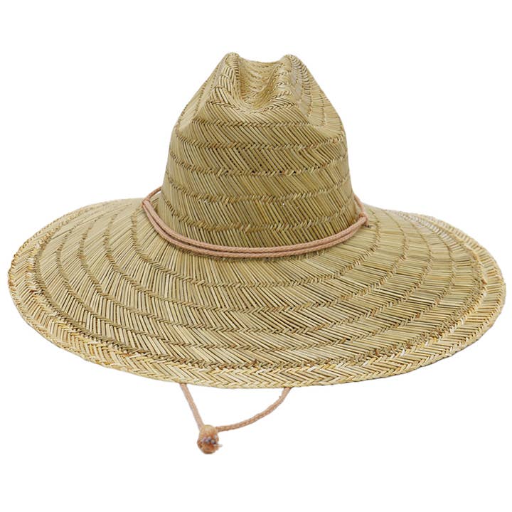 Natural Wide Dome Brim Rush Straw Woven Lifeguard Hat for wholesale on Faire5