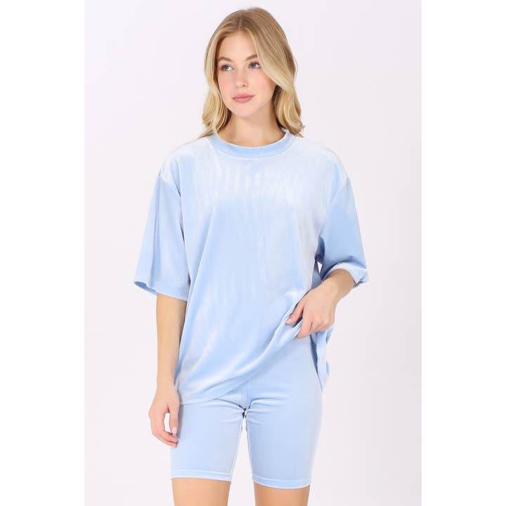 UP CLOTHING - Wholesale Lounge Set - Women's - Velour Oversized T-Shirt and Biker Shorts Set2