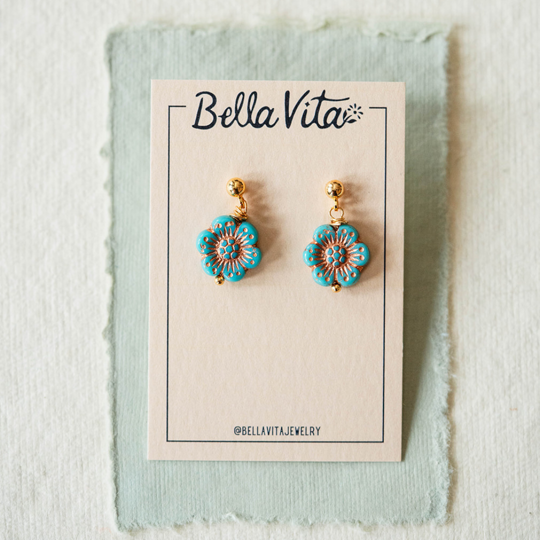 Bella Vita Jewelry - Wholesale Dangle Earrings - Flower Power | Glass Flower Bead Post Earrings7
