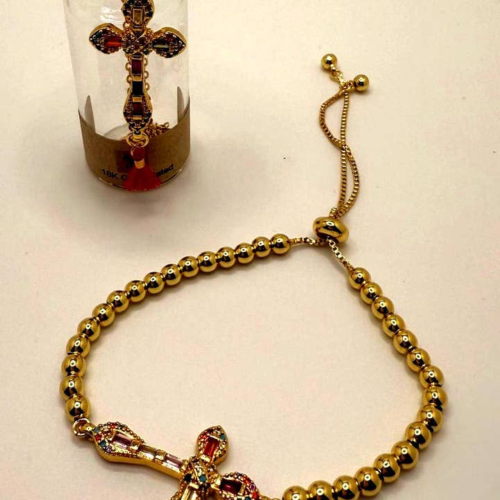 Pulseira/Colar Cruz Ajustável com Zircónia Cúbica Banhado a Ouro 18K por atacado de A&K Jewelry Collection