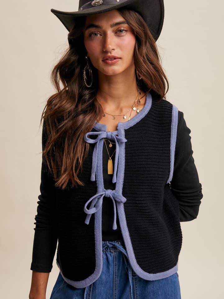 Gilet a Maglia con Nodo Frontale Bicolore LSW0997 per la vendita all'ingrosso da parte di Listicle