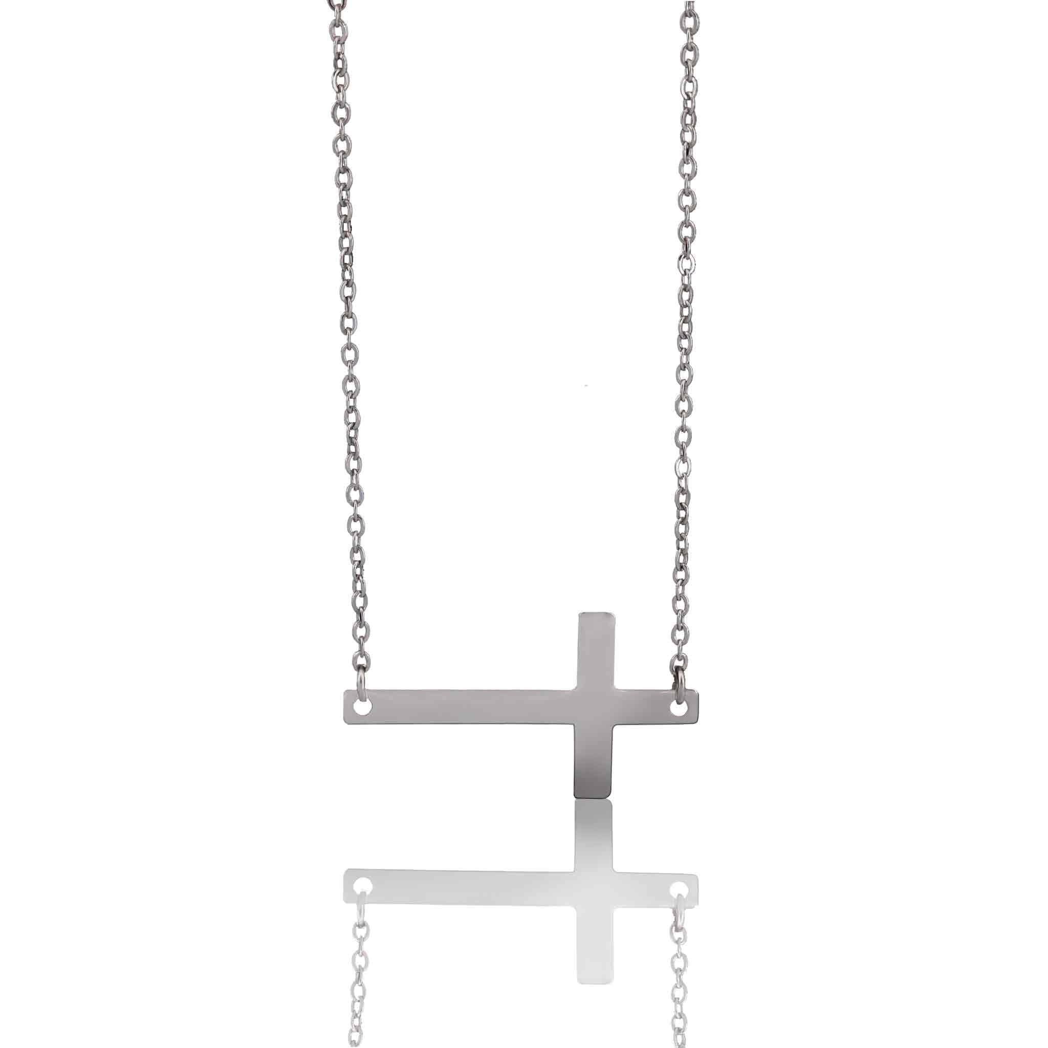 WJW - Wholesale Pendant/Charm Necklace - Stainless Steel Horizontal Cross Necklace4