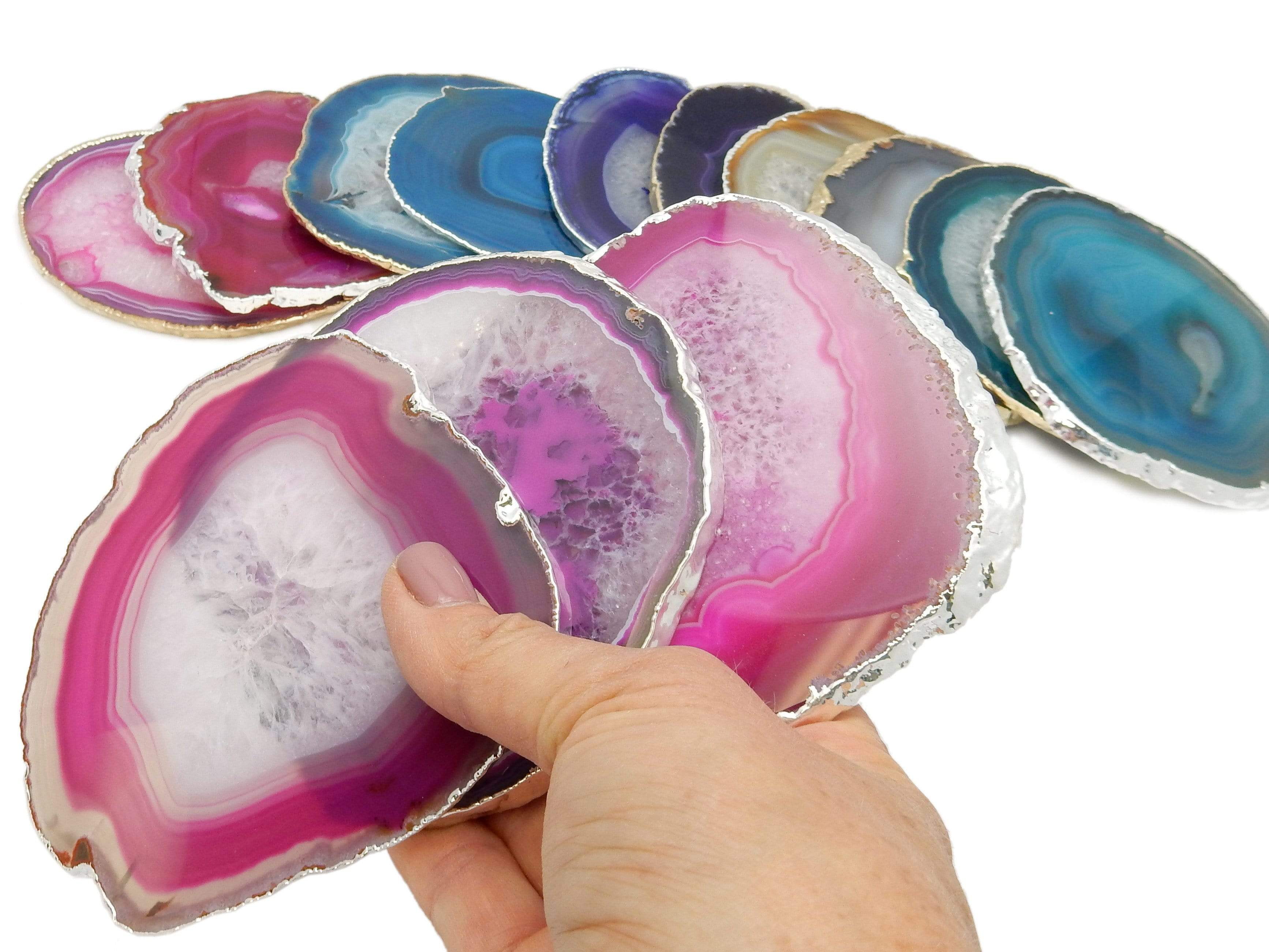 Rock Paradise - Wholesale Coasters - Set of 4 Agate Crystal Coasters Gold /Silver Electroplated 4