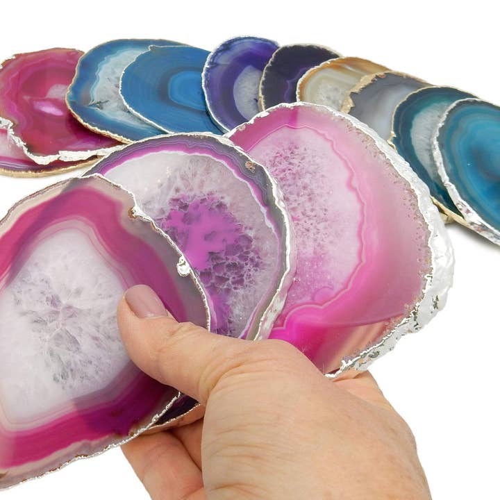 Rock Paradise - Wholesale Coasters - Set of 4 Agate Crystal Coasters Gold /Silver Electroplated 4