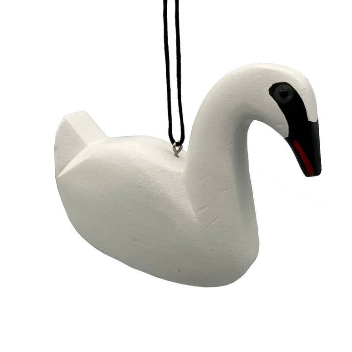 Trumpeter Swan Balsa Ornament for wholesale by Women of the Cloud Forest