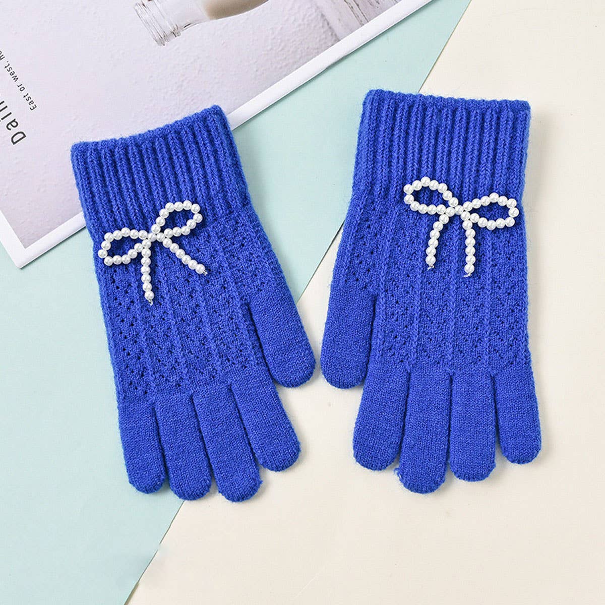 NINEXIS - Wholesale Gloves - Women's - CWAG00586_WOMEN WINTER KNIT BOW PEARL TOUCHSCREEN GLOVES6