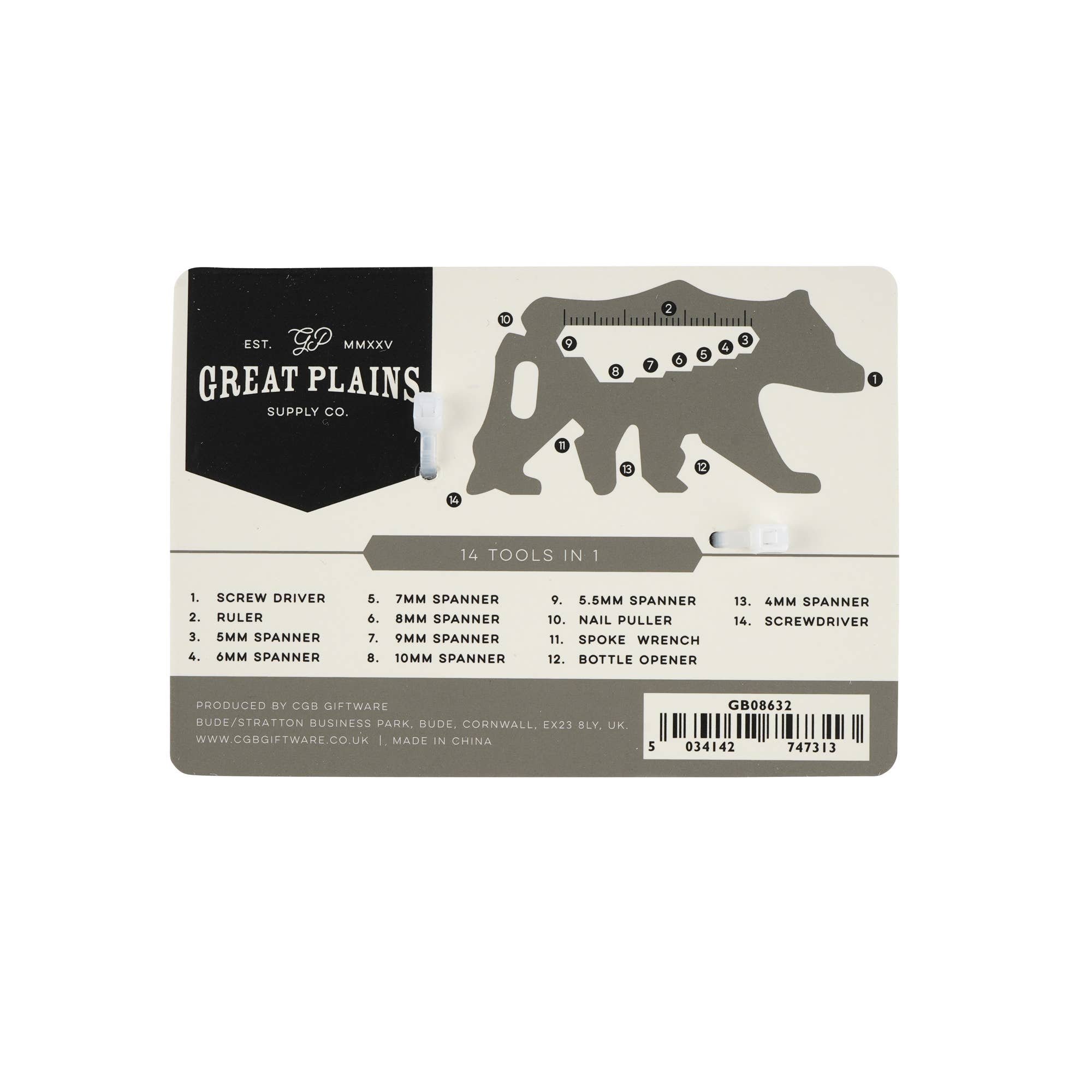 CGB Giftware – wholesale Handy tool – Great Plains Bear Shape Multi Tool On Backing Card4