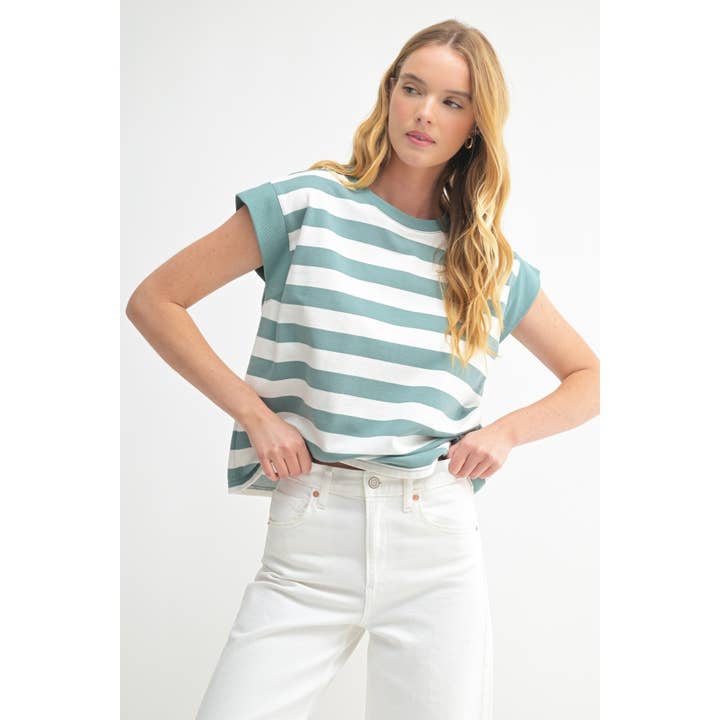 STRIPE BOXY FRENCH TERRY KNIT TOP for wholesale by FUN2FUN
