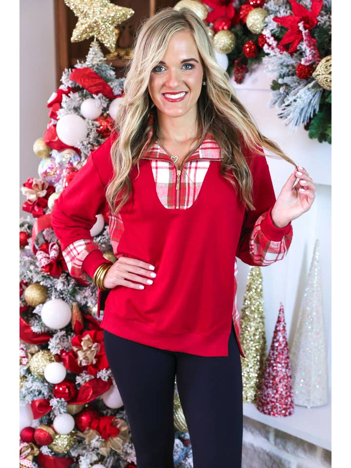 Juniper Plaid Pullover- Red for wholesale on Faire5