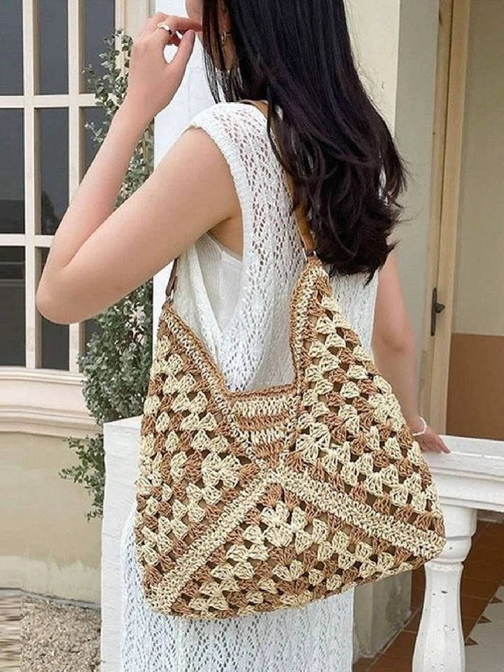 .0806 Vintage Woven Straw Crochet Bucket Shoulder Bag SI-26539 for wholesale by 42POPS