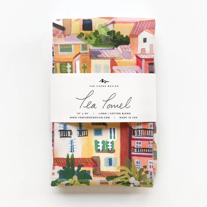 Menton, France Tea Towel for wholesale by Yao Cheng Design