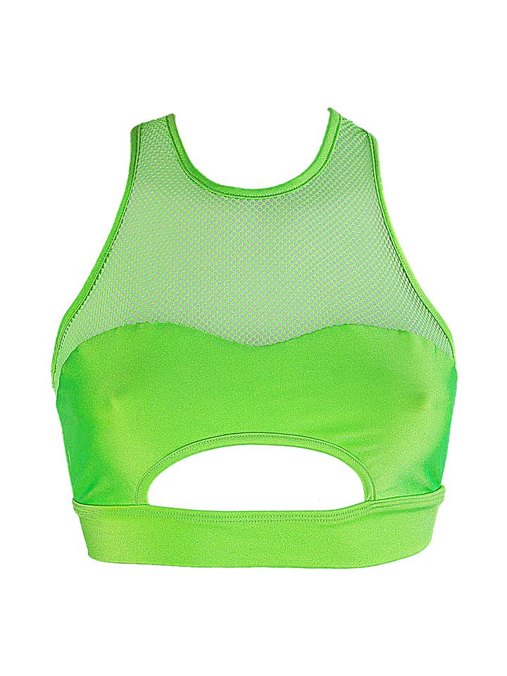 Mesh Cut-out Bralette Pole Dance Top / LUNA OPEN / NEON LIME for wholesale by EXES LINGERIE