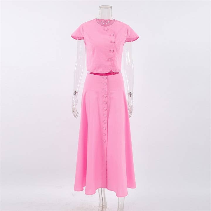 CANDY PINK Solid Color Tee A-Line Skirt Set for wholesale on Faire6
