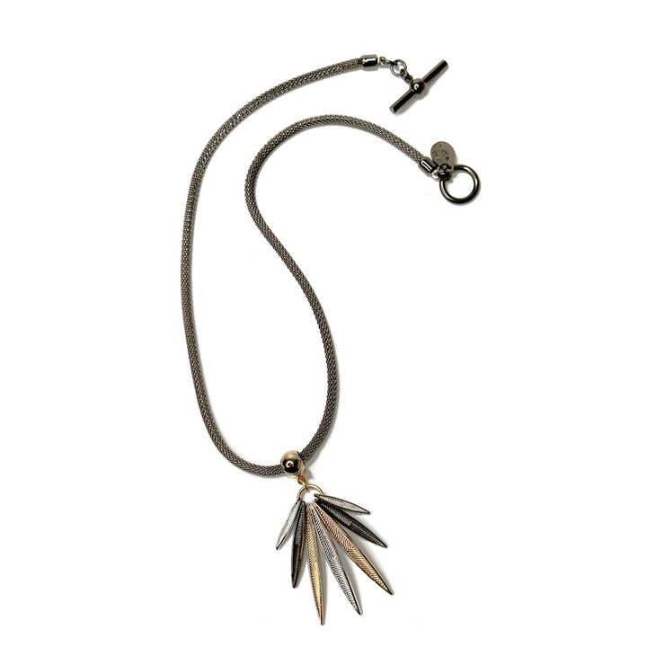 Thin Mesh Necklace with 7 Point Chevron Textured Pendant for wholesale by Erica Zap Designs