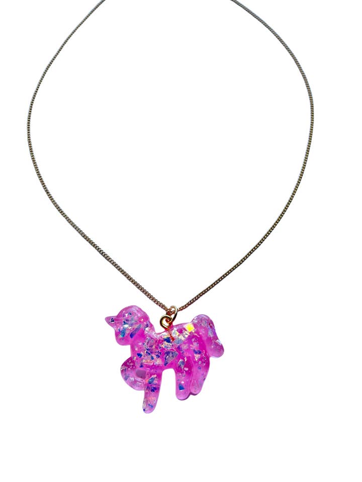 Pink Glitter Unicorn Necklace for wholesale by Sadie’s Moon